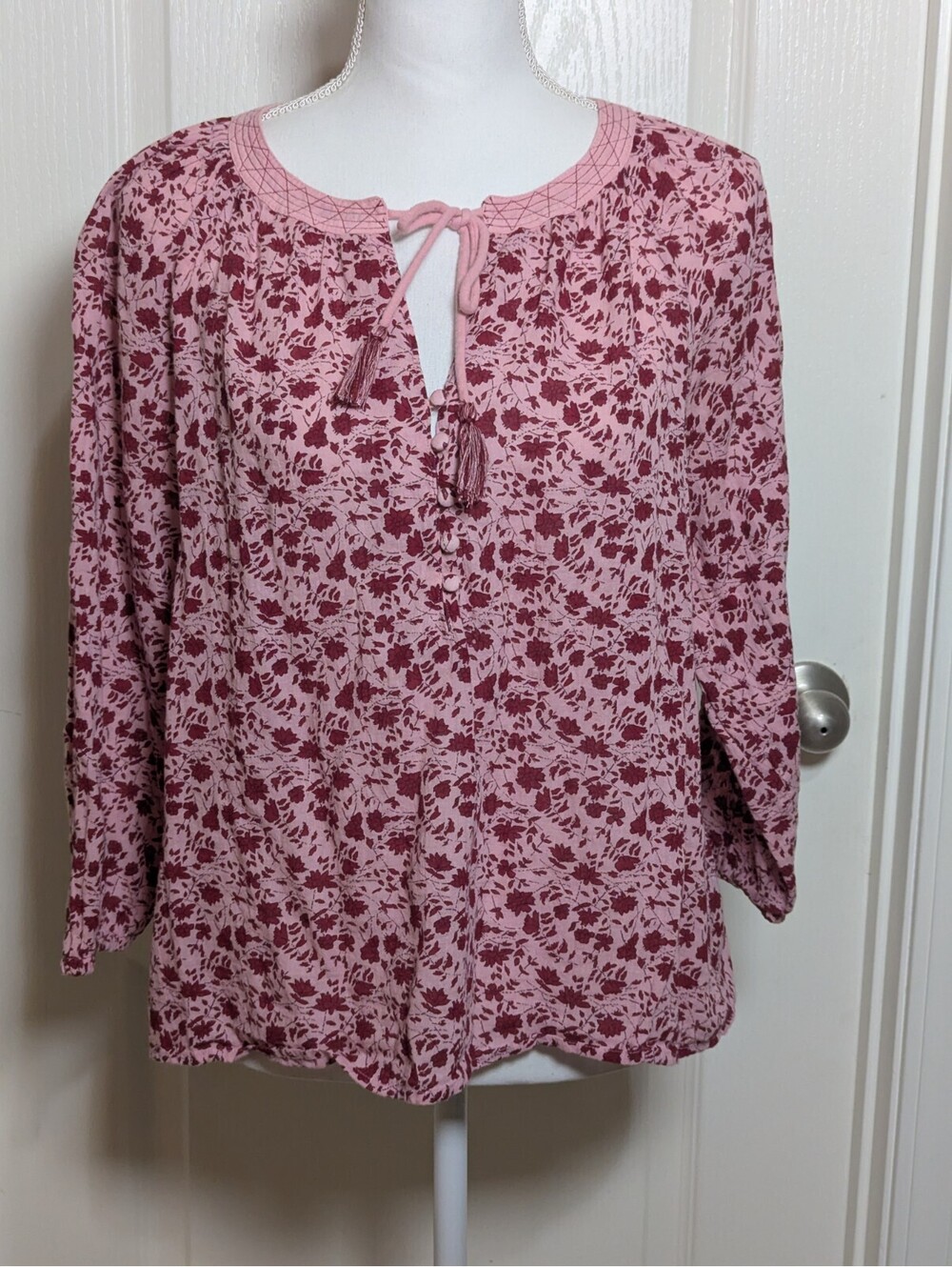 Lucky Brand Boho Shirt 3/4 Length Sleeve Women's Red & Pink Size Medium